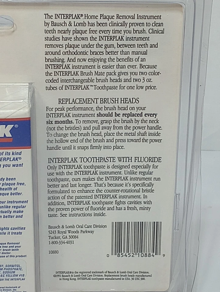 Vintage 1991 Interplak Replacement Brush Heads & Interplak Toothpaste NOS - Image 4 of 4