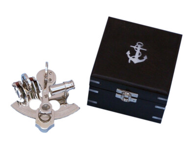 Scout's Chrome Pirate Sextant 4'' with Black Rosewood Box