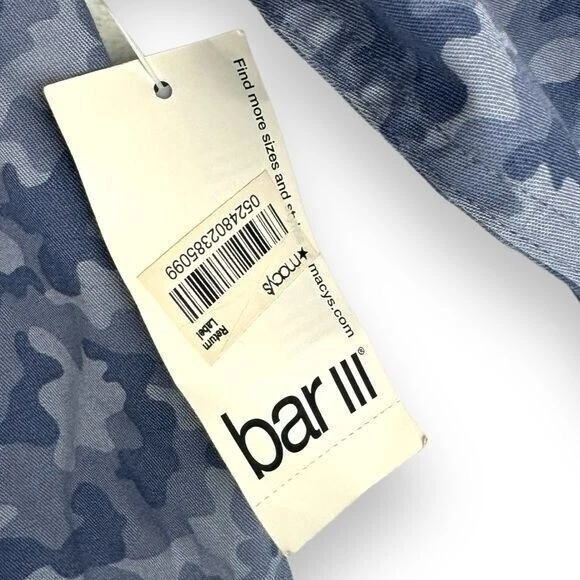 Camisa Camuflada Bar III Para Hombres Talla Pequeña Calce Ajustado Abotonada Ropa de Calle Azul Artístico NUEVA Foto 3 de 4