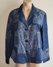 Coldwater Creek XL Blue Denim Embroidered Floral Patchwork Button Jacket
