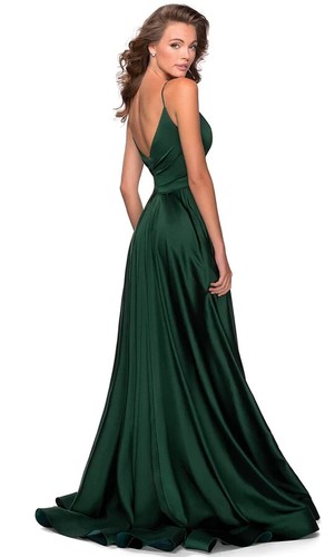 La Femme Emerald Green Sleeveless V-Neck High Leg Slit A-Line Gown Size 20 $408 - Picture 2 of 2