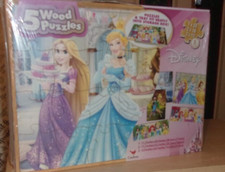 Disney 5 Wood Puzzles With Storage Box. Brand New - Factory Sealed. Cardinal