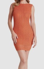 Guess Women's Orange Sleeveless Pointelle Knit Bodycon Dress Size S