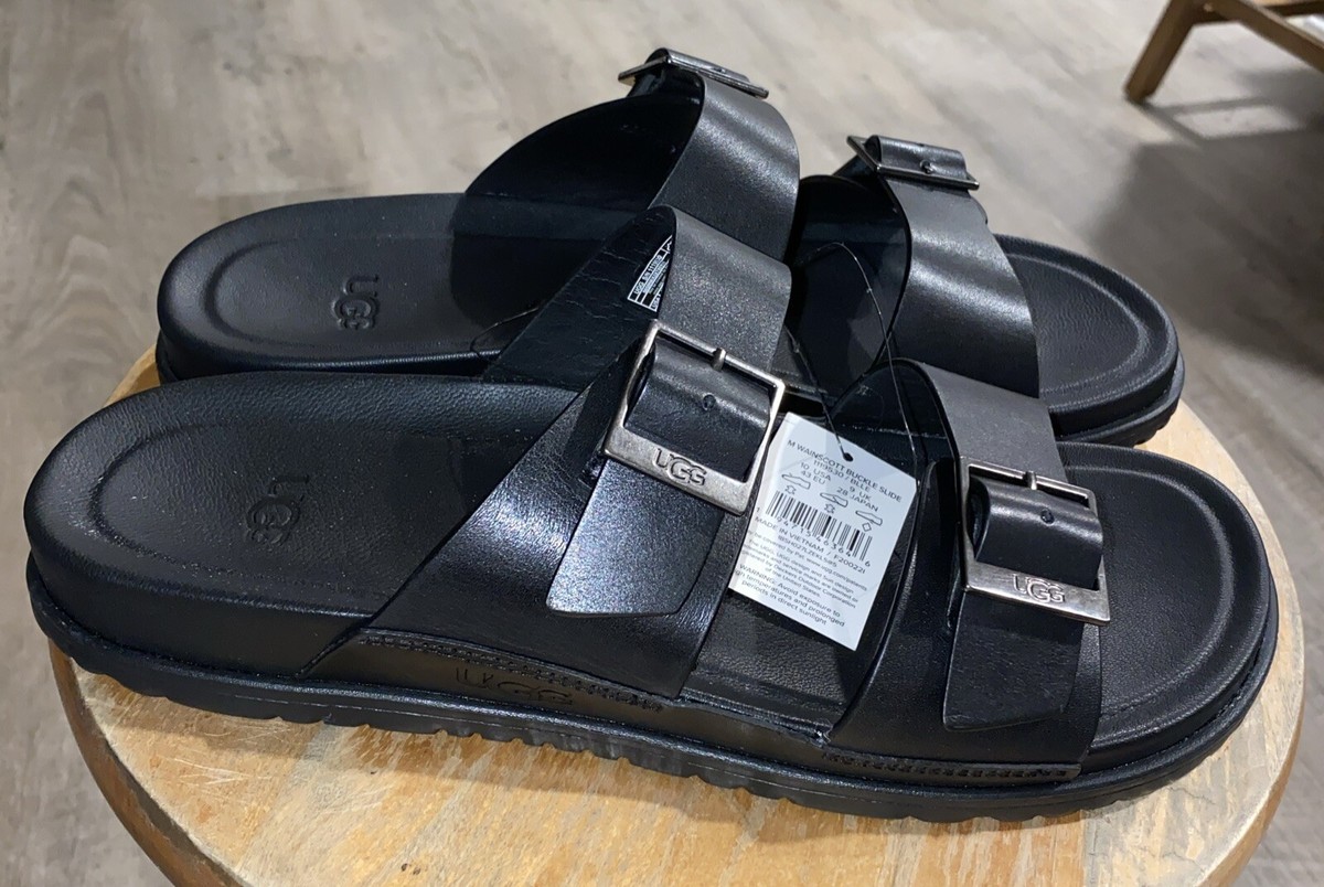 UGG Wainscott Slide レザーサンダル ブラック ベイクルーズ UGG アグ スライドサンダル WAINSCOTT SLIDE ウェインスコット