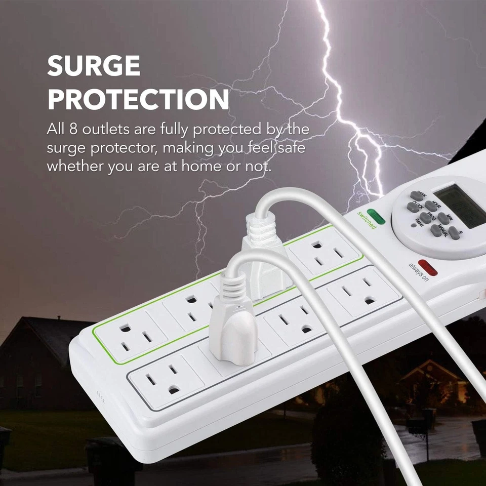BN-LINK 8 Outlet Surge Protector with 7-Day Digital Timer Overload Protection - Image 4 of 4