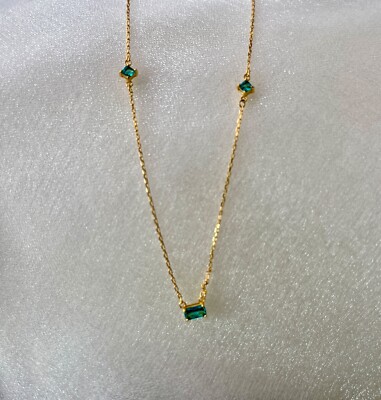 18K VERGOLDET 925 STERLING SILBER LAB CREATED SMARAGD HALSKETTE 38+5cm