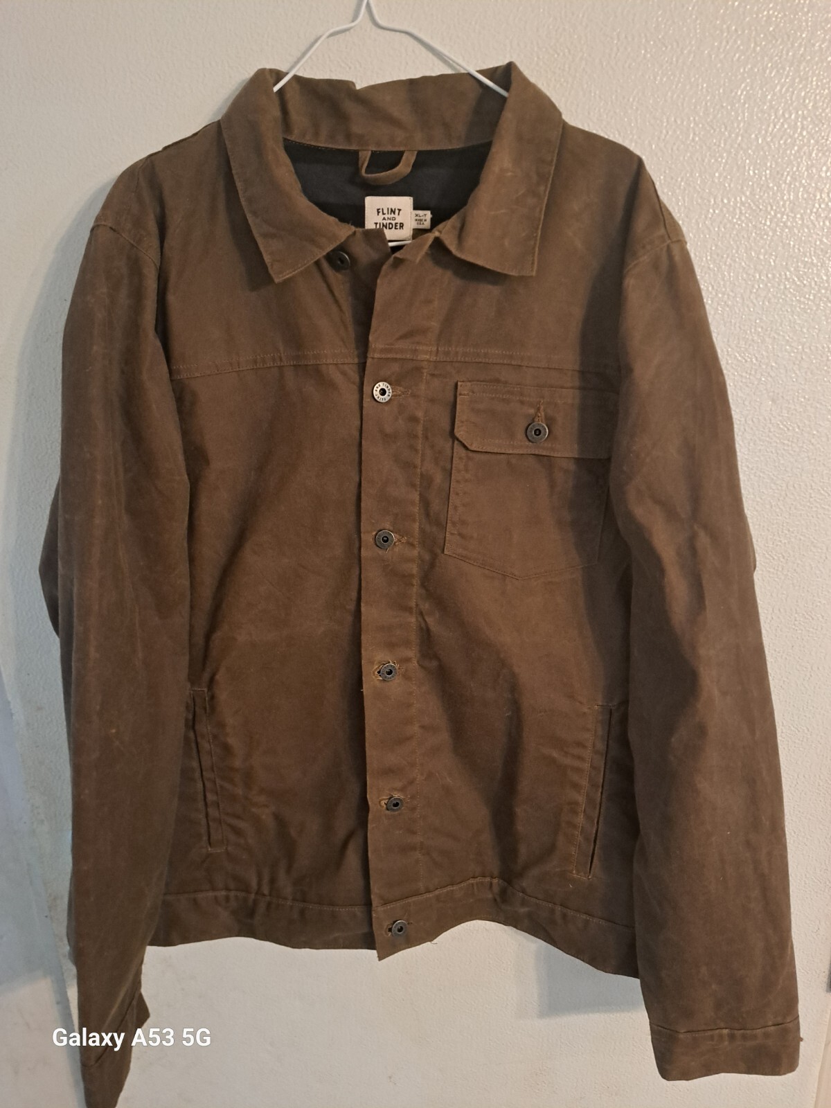 Men Waxed Canvas Flannel Lined Trucker Jacket Flint and Tinder XL T