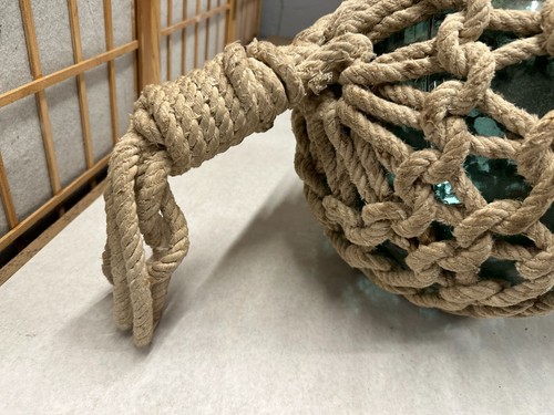 Rare Vintage 12” Aqua Blue Green Hand Blown Glass Unknown Origin Buoy net GREAT! - Picture 2 of 12