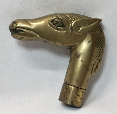 Vintage Brass Horse Head Cane Handle Gorgeous Patina Wear Screw Type - Picture 2 of 11