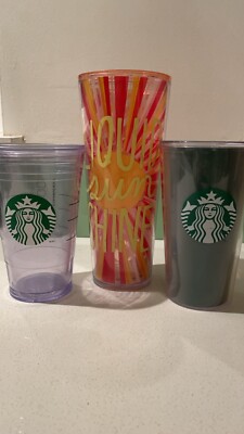 Starbucks Liquid Sunshine Tumbler Venti Cold Cup 24 oz + Two Extra Ones No Lids