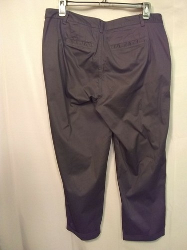 Women's AVENUE Cropped Ankle Pants sz 14 Black Chino LW Stretch Roll-cuff s506 - Picture 3 of 9