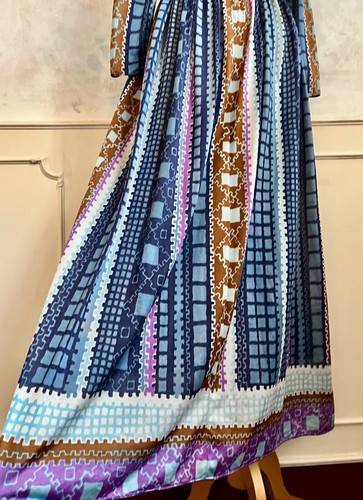 Vintage 1960's JEAN VARON Blue White Pink Abstract Psychedelic Maxi Dress 10 - Picture 11 of 13