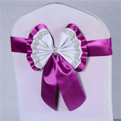 10X Chair Slider Sashes Diamante Two Tone Satin Bow Cover Ribbon Party Prom 