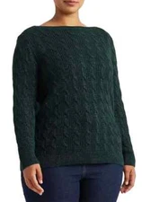 Lauren Ralph Lauren L14309 Cable Knit Cotton Blend Boat Neck Sweater Size 2X