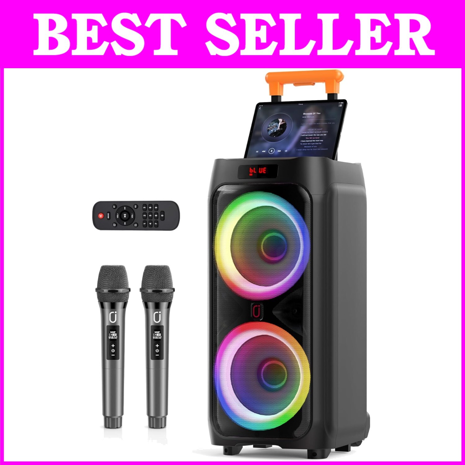 500W Outdoor Karaoke Machine: Big Bluetooth Speaker with Disco Lights & Trolley