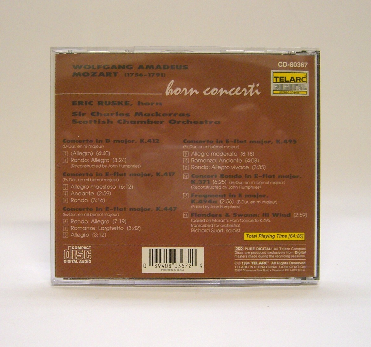 Mozart: Horn Concerti (CD, Aug-1994, Telarc Distribution) for sale