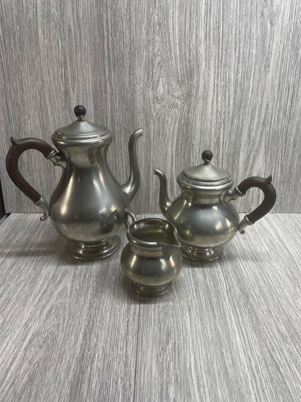 ROYAL HOLLAND PEWTER COFFEE TEA SERVICE SET MIDCENTURY 3 PIECES NO TRAY