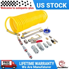 Air Compressor Accessory Tool Kit 25Ft Recoil Hose Gun Nozzles Set 1/4" NPT