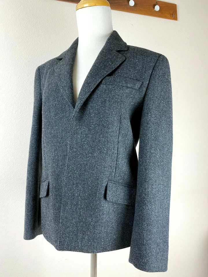 Blazer de Lana PRADA Milano Y2K 40/6 Gris Auténtico De Colección Clásico Sin Botones Chaqueta Foto 4 de 4