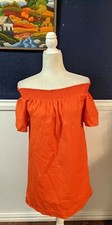 J.Crew Off Shoulder Shift Bold Red Orange Dress 100% Cotton Sz 4 Petite Small