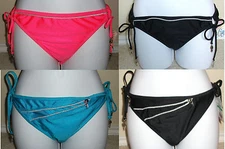 Genuine SPLIT string tie side bikini swim bottom with zipper in front, M,L,S