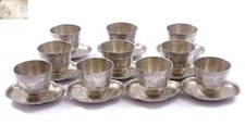 Set of 10 1930's Chinese Pewter Tea Cup & Saucer Pomegranate Motif Marked