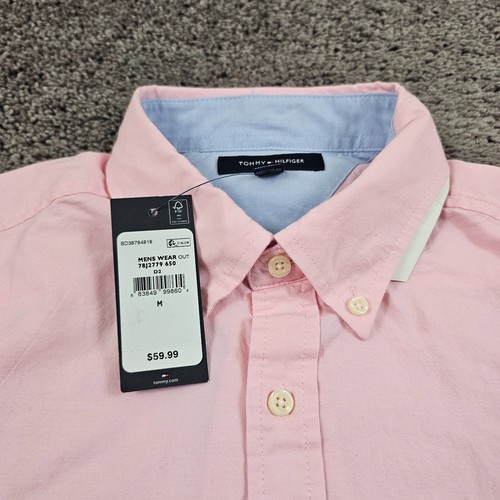 Tommy Hilfiger Shirt Mens Medium M Pink Long Sleeve Button Up 100% Cotton Flag - Picture 8 of 18