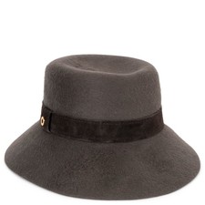 73117 auth LORO PIANA taupe rabbit felt SUEDE TRIM FEDORA Hat M