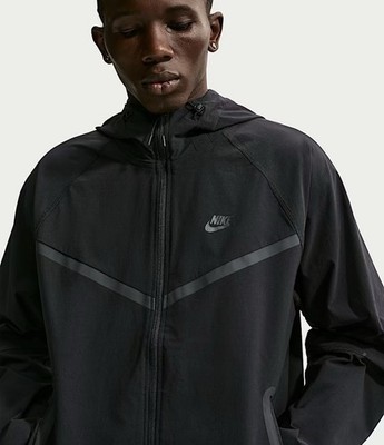 Nike Tech Woven Full Zip Men's Hooded Jacket Black Windbraker - Size S, M, L, XL