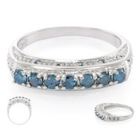 Cavill Damenring 0,7Ct Diamant 925 Sterling Silber Platin Blau Elegant-