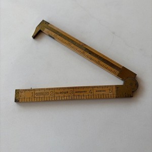 Vtg Stanley No. 36 1/2 R Brass Wood Folding Ruler with Slide Caliper Boxwood USA