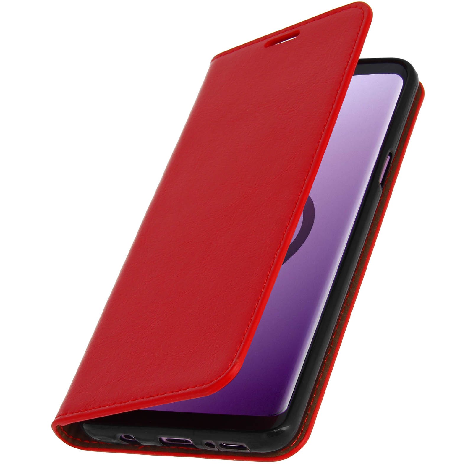 Coque à rabat Galaxy S9 Plus en cuir rouge pour éviter les rayures d'écran