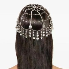 Women Rhinestone Head dress Nets Tassels Fashion Metal Jewel Hair Chain 08019