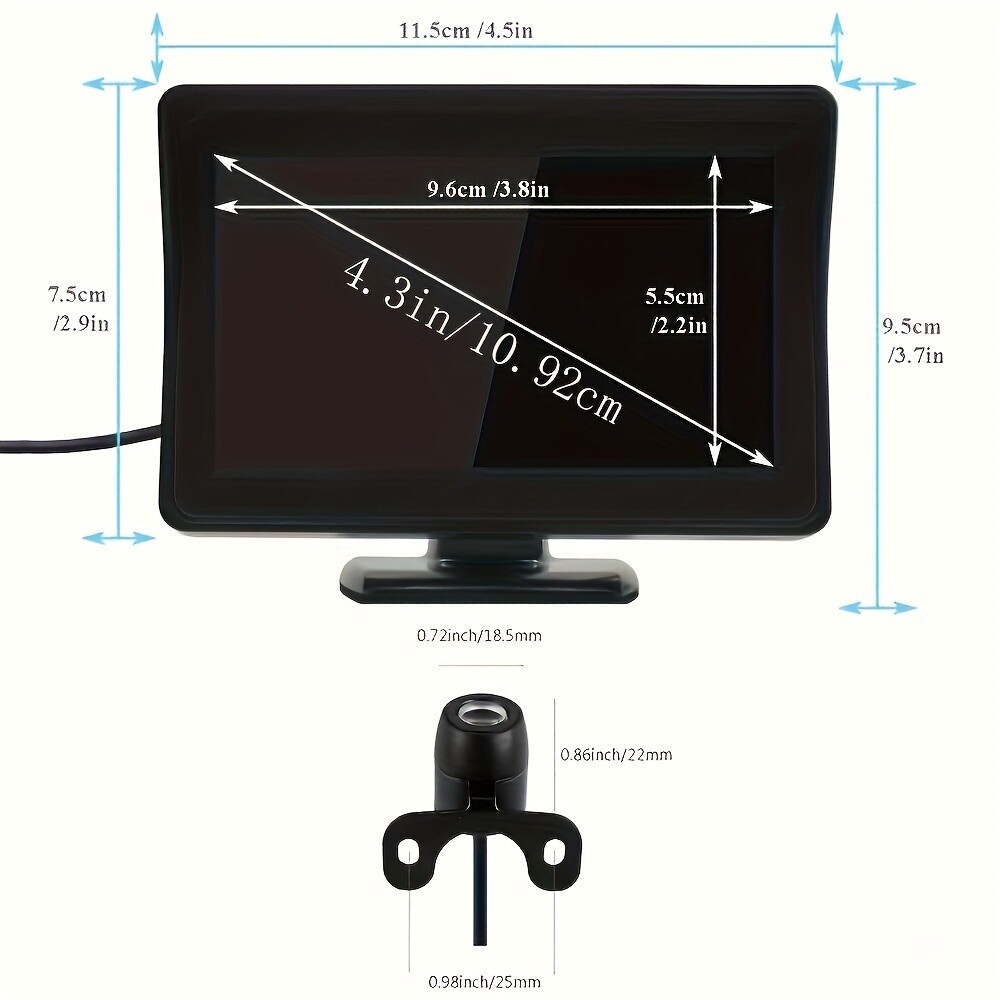 Backup Camera Rear View Kit 4.3Inch Reverse Monitor Display Pickups SUV Vehicles