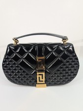 Versace Black Quilted Calfskin Leather Greca Goddess Top Handle Shoulder Bag