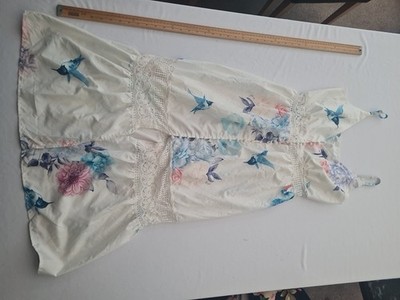 Ladies Dress Unbranded Size XL White V Neck Button Front Floral Print 31466