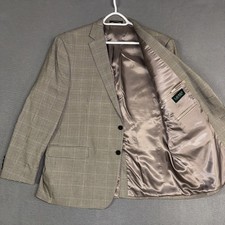 Lauren Ralph Lauren Blazer Mens 46R Gray Brown Glen Check Sport Coat Polyester