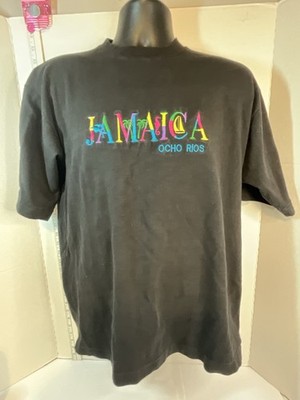 JAMAICA Single Stitch T Shirt XL Colorful Embroidery  Ocho Rios  Vintage Black