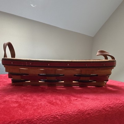 Longaberger Handwoven Medium Rectangular Storage Basket, Wood, Red Trim, 1995