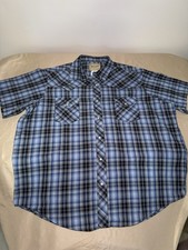 Wrangler Western Shirt Men&rsquo;s 2XL Blue Plaid Snap Front Short Sleeve Pearl Snap
