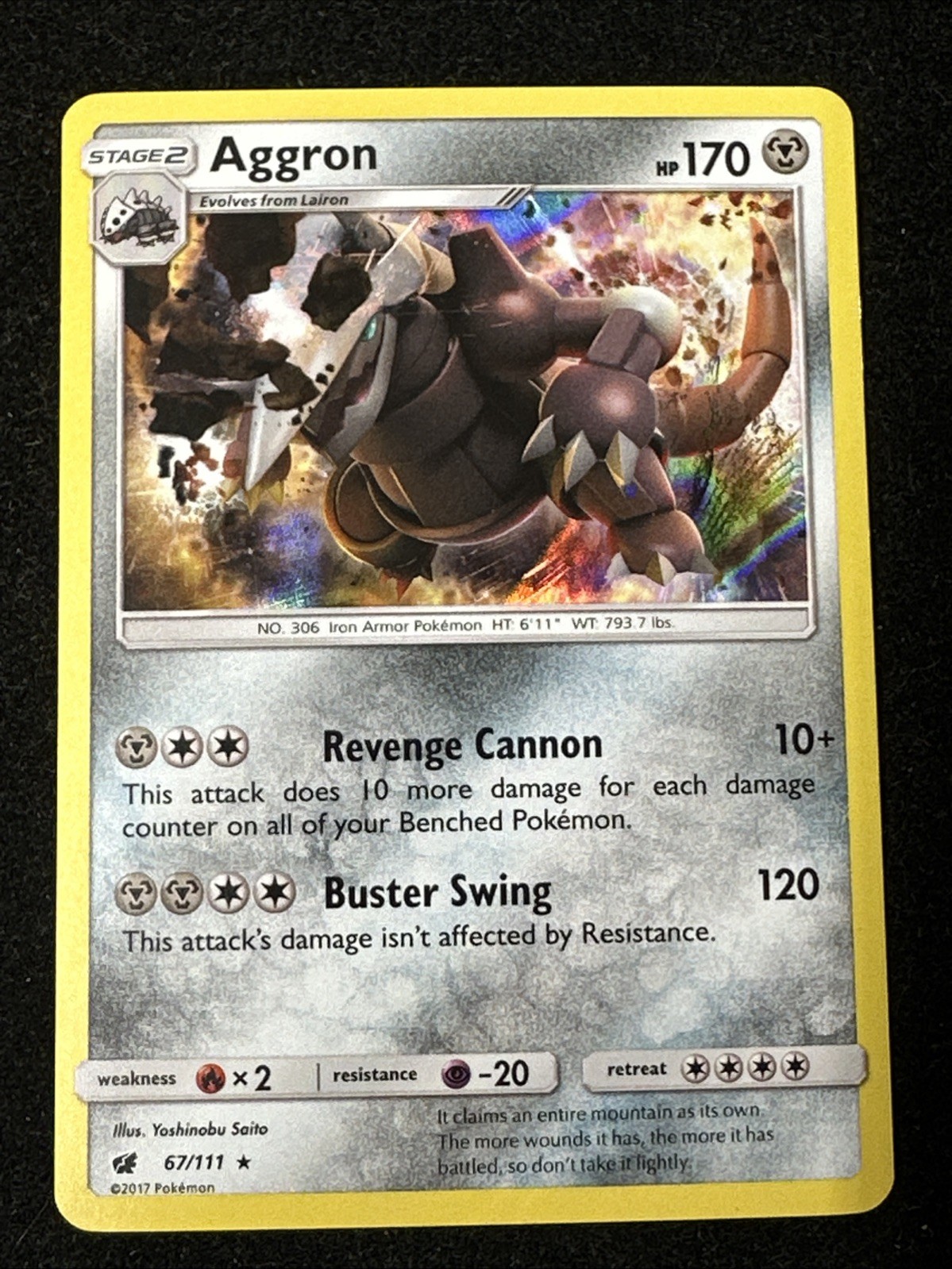 Aggron 67/111 Holo Rare Sun & Moon Crimson Invasion Pokemon Card Lp/nm A1