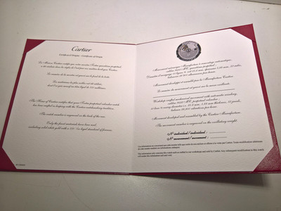 CARTIER PRIVATE COLLECTION TURTLE CALENDAR PERPETUAL BLANK CERTIFICATE OF ORIGIN