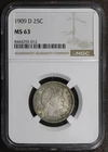 1909-D (MS63) Barber Quarter 25C NGC - Beautiful Coin