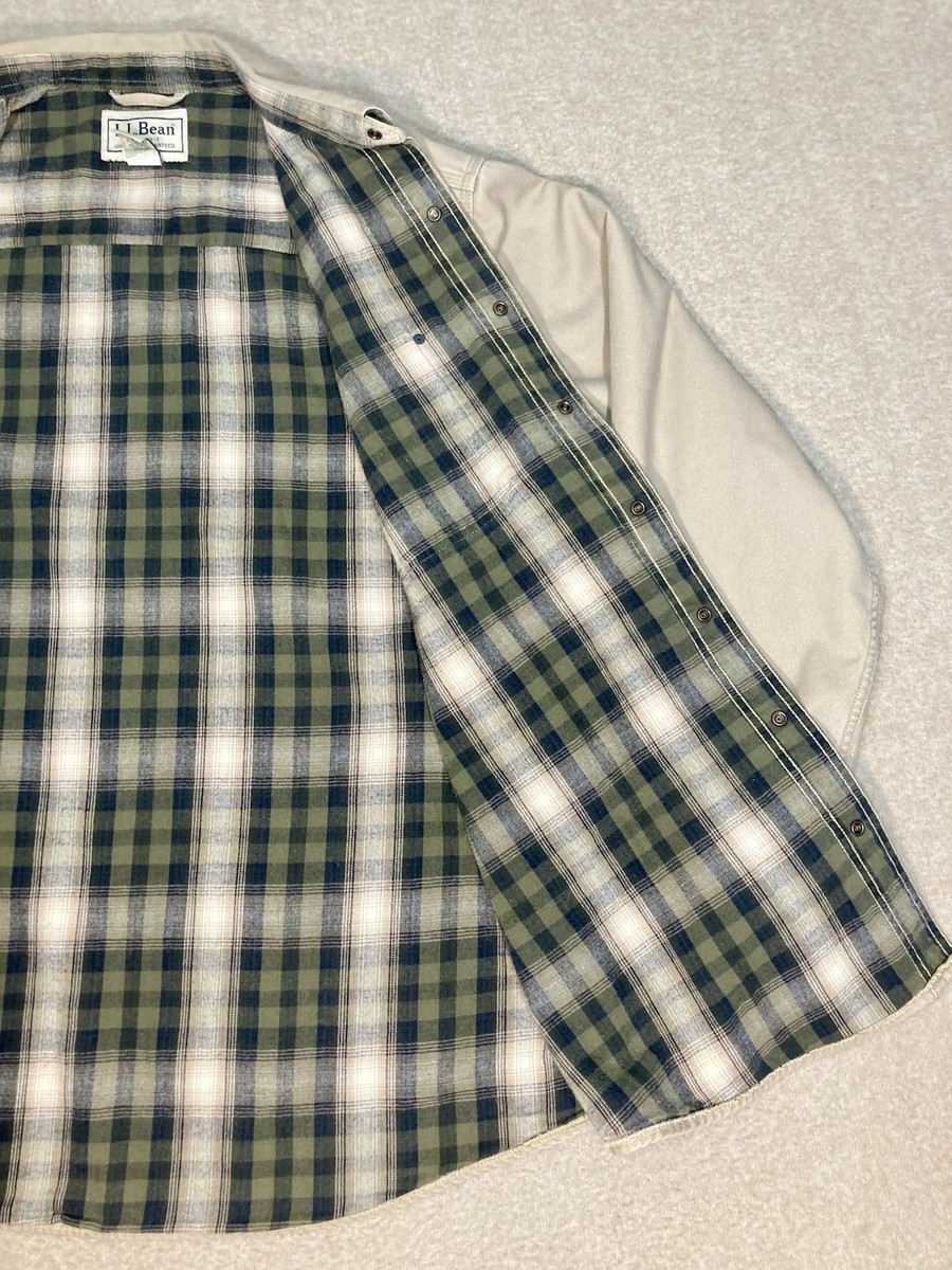 LL BEAN Canvas Chore Coat Mens Large L Tan Green Flannel Lined  display picture 1