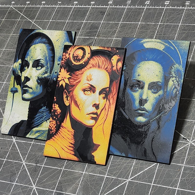 3 Laser etched retro space astro women AI art sci-fi digital 3x5 pinup fantasy