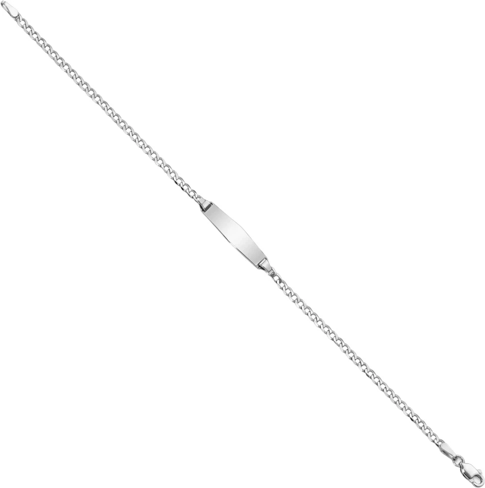 14K Solid White Gold Soft Curb Link ID Bracelet - Image 2 of 4