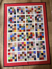 Child Dog Sport Handmade Patchwork Square Squares Quilt Scrollwork Throw 42 x 60