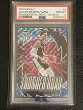Victor Wembanyama Rookie RC Mosaic #8 Thunder Road-Reactive Blue /99 PSA 10