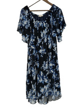 Joie De Vivre 3X Blue Floral Short Sleeve Pullover Shift Dress Sheer fairy