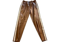 Creation Carmel Tan Stripe Faux Leather Skinny Women  s 4P Moto Elastic Waist